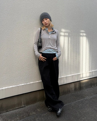 Polo neck semi-cropped long T-shirt