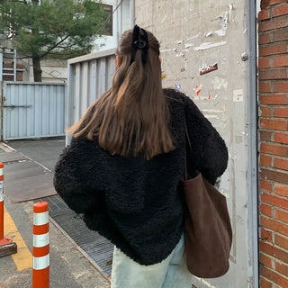 V-neck boa open jacket