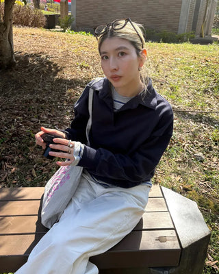 Drop shoulder polo neck sweatshirt