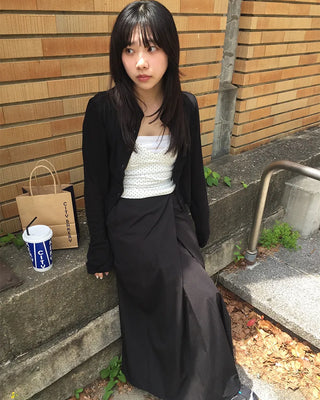 Center Cross Nylon Long Skirt