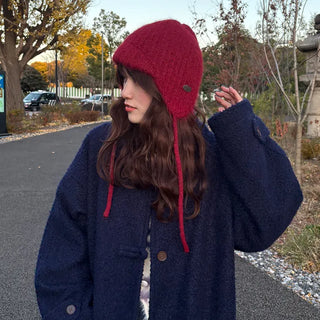 Knitted strap earmuff beanie