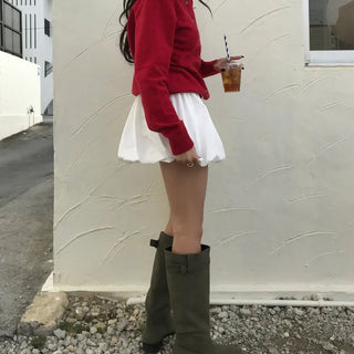 Waist draw balloon mini skirt