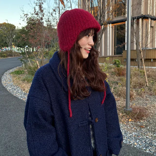 Knitted strap earmuff beanie