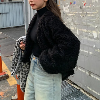 V-neck boa open jacket