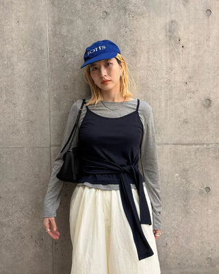 Waist tie camisole layered long-sleeve T-shirt