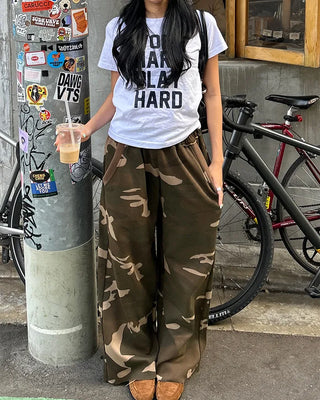 Camouflage Cut-Off Hem Easy Pants