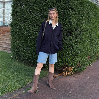 Suede pointed-toe half boots
