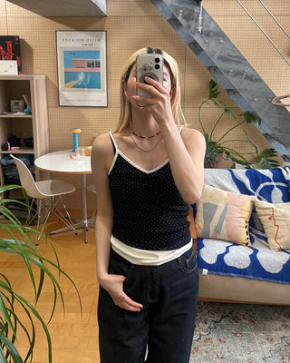 Bust Gathered Pin Dot Rib Camisole