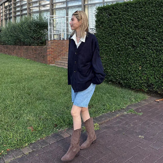 Suede pointed-toe half boots