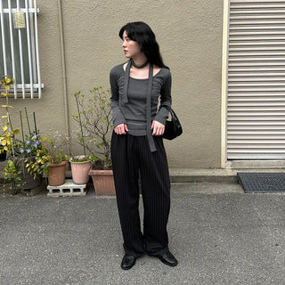 Striped wide-leg easy pants