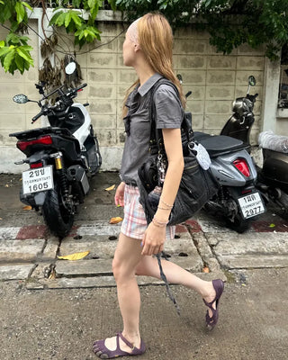 Cable Line Leather Square Boston Bag
