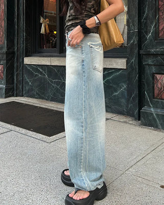Wing Hip Painted Straight Denim Pants