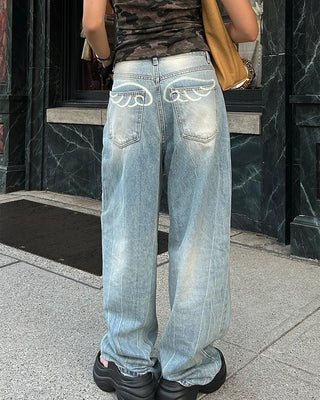 Wing Hip Painted Straight Denim Pants