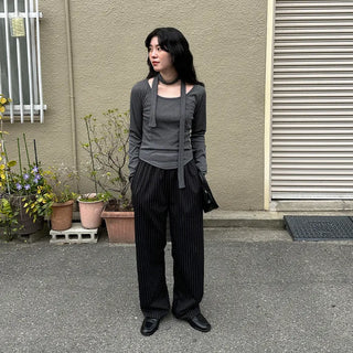 Striped wide-leg easy pants
