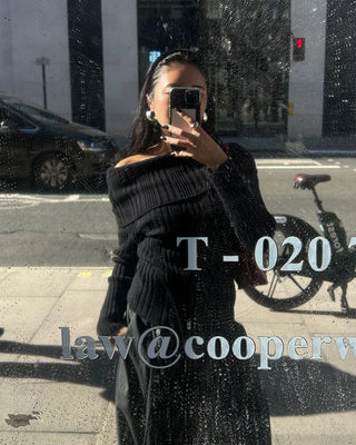 Ribbed wrap off-shoulder knit