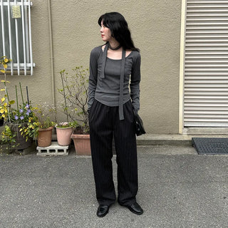 Striped wide-leg easy pants