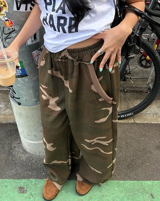 Camouflage Cut-Off Hem Easy Pants