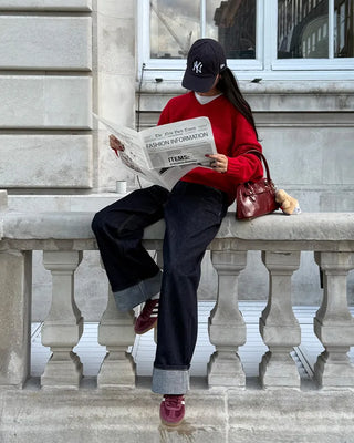 Wide-leg low-rise denim pants