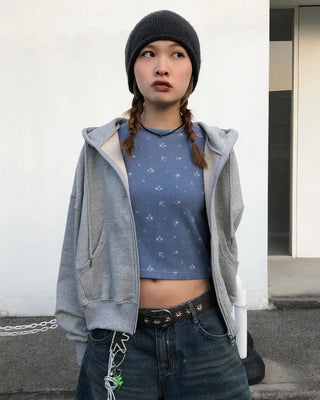Cropped double-zip hoodie