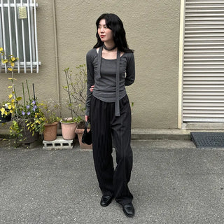 Striped wide-leg easy pants