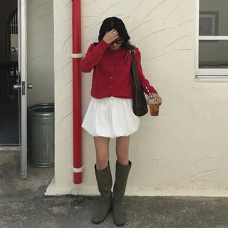 Waist draw balloon mini skirt