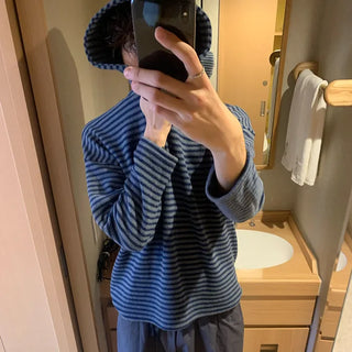 (Unisex) Striped Knit Hooded T-shirt