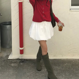 Waist draw balloon mini skirt