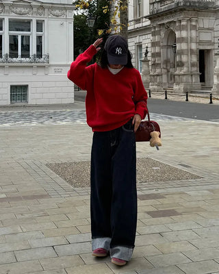 Wide-leg low-rise denim pants