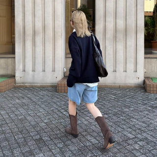 Suede pointed-toe half boots