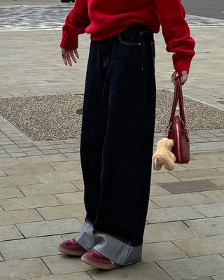 Wide-leg low-rise denim pants