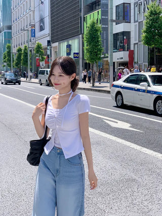 Shirred Sleeveless Cardigan Set