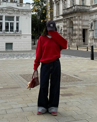 Wide-leg low-rise denim pants