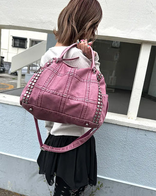 Block stitch double stud 2-way Boston bag