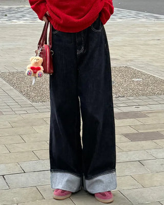 Wide-leg low-rise denim pants