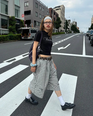 Cubic Lettering Semi-Cropped Half T-Shirt