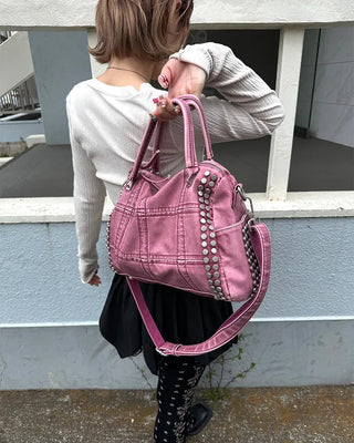 Block stitch double stud 2-way Boston bag