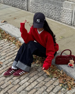 Wide-leg low-rise denim pants
