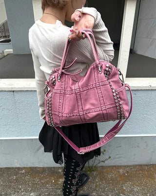 Block stitch double stud 2-way Boston bag
