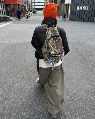 Leopard pattern backpack with zip pockets