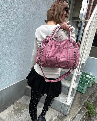 Block stitch double stud 2-way Boston bag