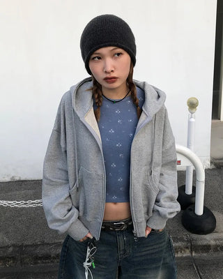 Cropped double-zip hoodie