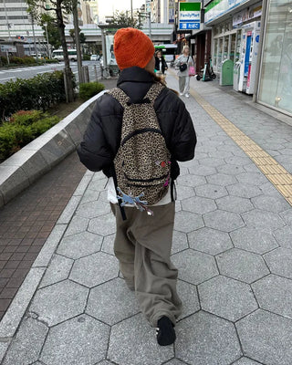 Leopard pattern backpack with zip pockets