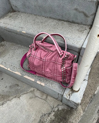 Block stitch double stud 2-way Boston bag