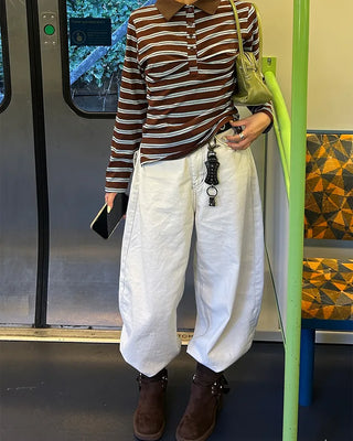 Button-back cinch flap balloon cotton pants