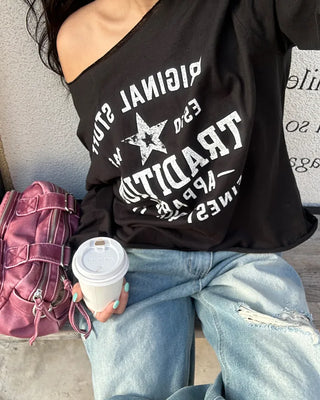2-way neck lettering cut-off long cutsew