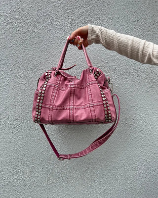 Block stitch double stud 2-way Boston bag