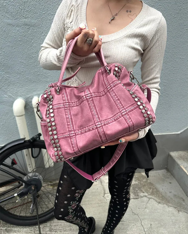 Block stitch double stud 2-way Boston bag