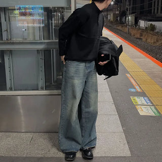 Vintage Wash Wide Denim Pants