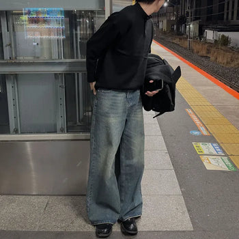 Vintage Wash Wide Denim Pants