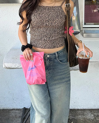 Leopard print semi-cropped camisole